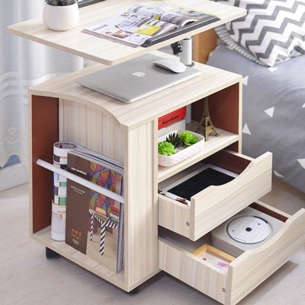 Modern Minimalist Removable Rectangular Carbon Steel Density Panel Nightstand 2-Drawer 1-Cabinet For Bedroom - Image 11