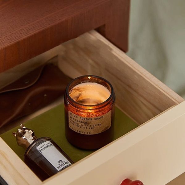 Contemporary Creative Rectangular Round Corner Cylinder Base Solid Wood Density Plank Nightstand For Bedroom - Image 8