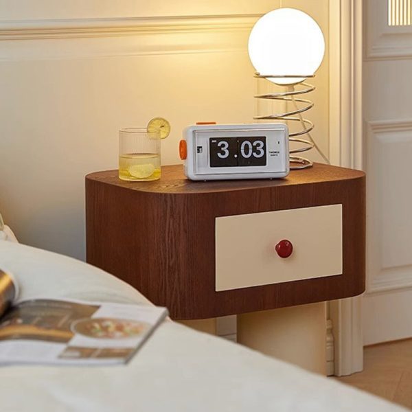 Contemporary Creative Rectangular Round Corner Cylinder Base Solid Wood Density Plank Nightstand For Bedroom - Image 19