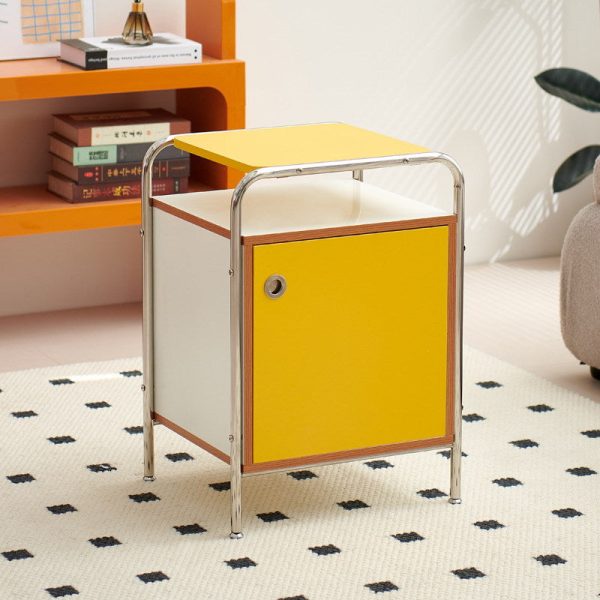 Modern Minimalist Rectangular Rounded Corner Panel Stainless Steel Nightstand 1-Cabinet For Bedroom - Image 2
