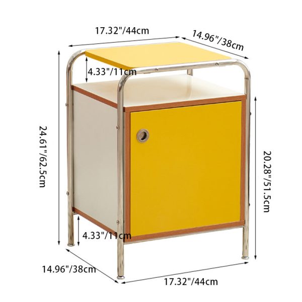 Modern Minimalist Rectangular Rounded Corner Panel Stainless Steel Nightstand 1-Cabinet For Bedroom - Image 4