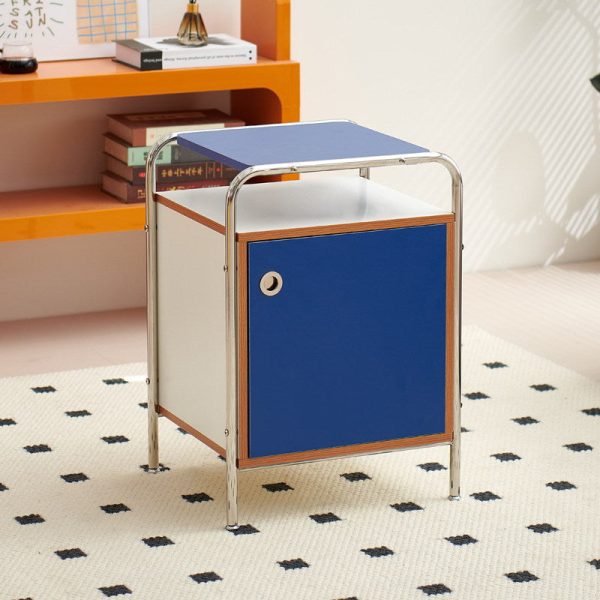 Modern Minimalist Rectangular Rounded Corner Panel Stainless Steel Nightstand 1-Cabinet For Bedroom - Image 11