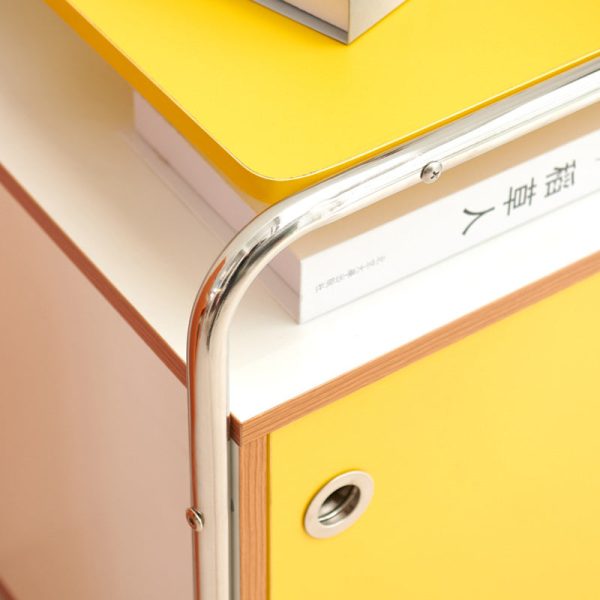 Modern Minimalist Rectangular Rounded Corner Panel Stainless Steel Nightstand 1-Cabinet For Bedroom - Image 7