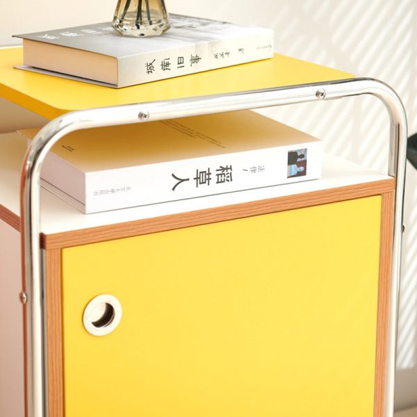 Modern Minimalist Rectangular Rounded Corner Panel Stainless Steel Nightstand 1-Cabinet For Bedroom - Image 6