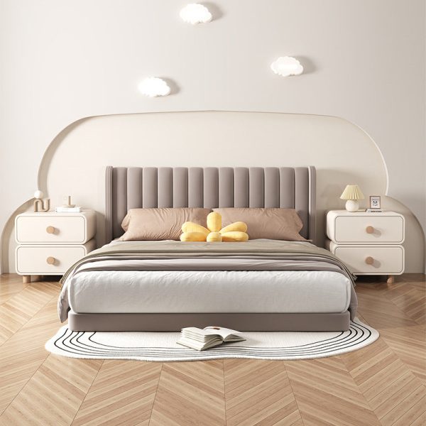 Modern Minimalist Cream Rectangular Solid Wood Nightstand 2-Drawer For Bedroom - Image 9
