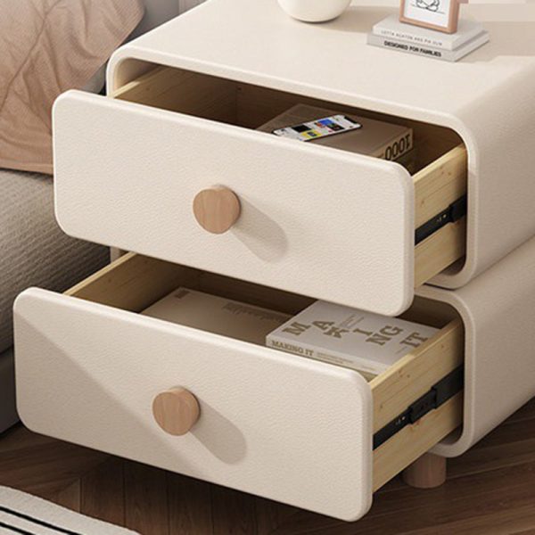 Modern Minimalist Cream Rectangular Solid Wood Nightstand 2-Drawer For Bedroom - Image 8
