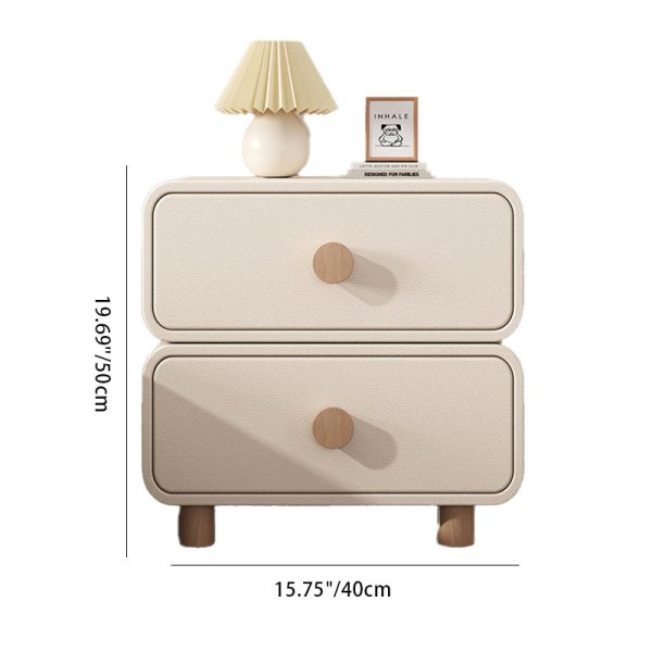 Modern Minimalist Cream Rectangular Solid Wood Nightstand 2-Drawer For Bedroom - Image 4
