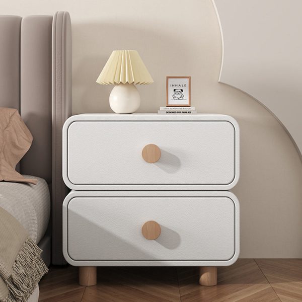 Modern Minimalist Cream Rectangular Solid Wood Nightstand 2-Drawer For Bedroom - Image 2