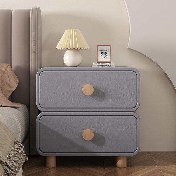 Modern Minimalist Cream Rectangular Solid Wood Nightstand 2-Drawer For Bedroom - Image 10