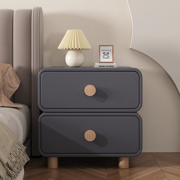Modern Minimalist Cream Rectangular Solid Wood Nightstand 2-Drawer For Bedroom - Image 11