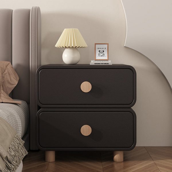 Modern Minimalist Cream Rectangular Solid Wood Nightstand 2-Drawer For Bedroom - Image 12