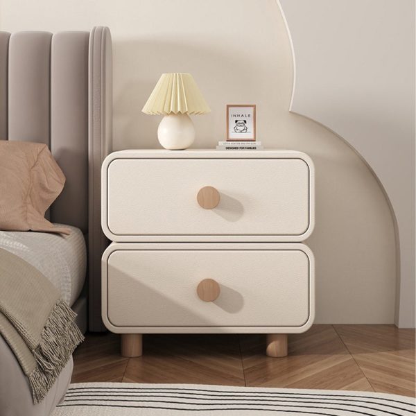 Modern Minimalist Cream Rectangular Solid Wood Nightstand 2-Drawer For Bedroom - Image 13