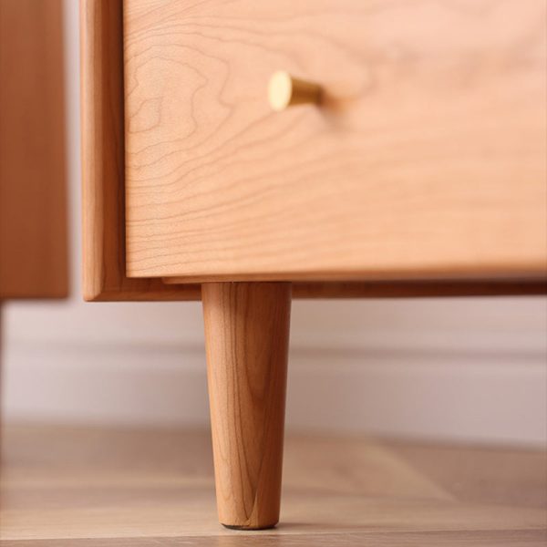 Traditional Japanese Trapezoidal Rectangular Solid Wood Nightstand 2-Tier 2-Drawer For Bedroom - Image 10