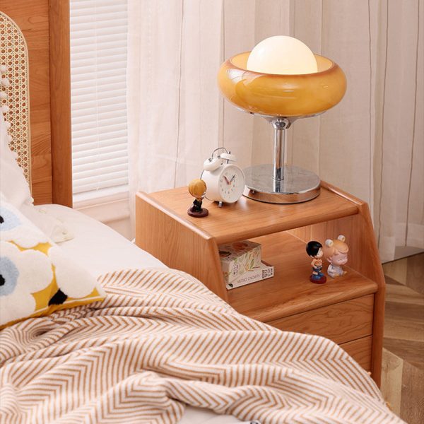 Traditional Japanese Trapezoidal Rectangular Solid Wood Nightstand 2-Tier 2-Drawer For Bedroom - Image 17