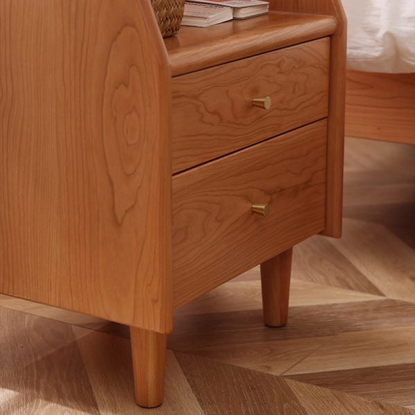 Traditional Japanese Trapezoidal Rectangular Solid Wood Nightstand 2-Tier 2-Drawer For Bedroom - Image 11