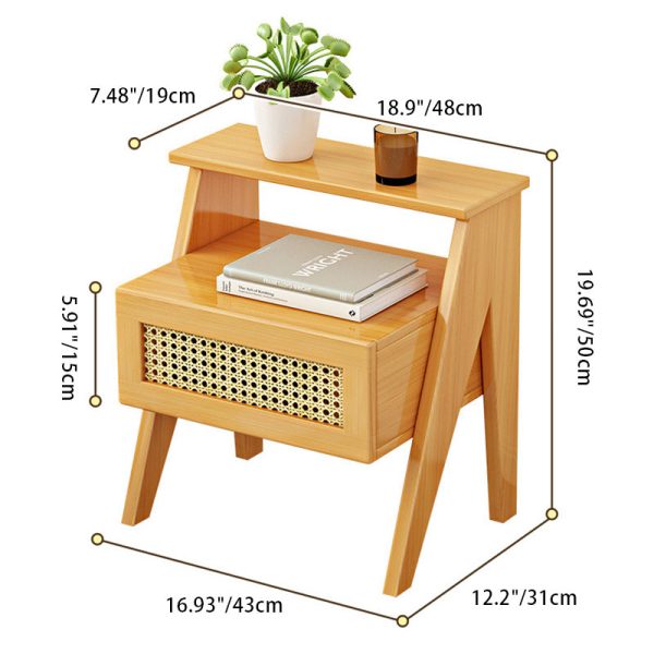 Modern Minimalist Rectangular Trapezoidal Nan Bamboo Plastic Nightstand 1-Drawer For Bedroom - Image 4