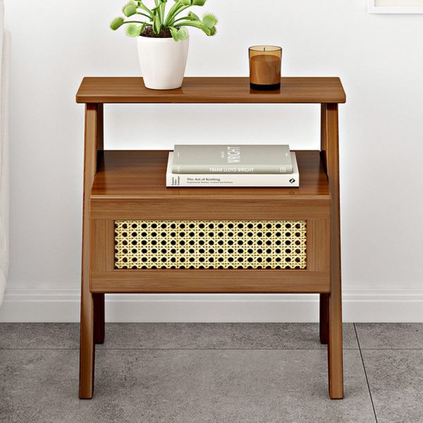 Modern Minimalist Rectangular Trapezoidal Nan Bamboo Plastic Nightstand 1-Drawer For Bedroom - Image 12