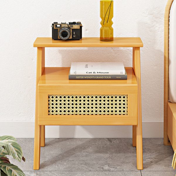 Modern Minimalist Rectangular Trapezoidal Nan Bamboo Plastic Nightstand 1-Drawer For Bedroom - Image 2