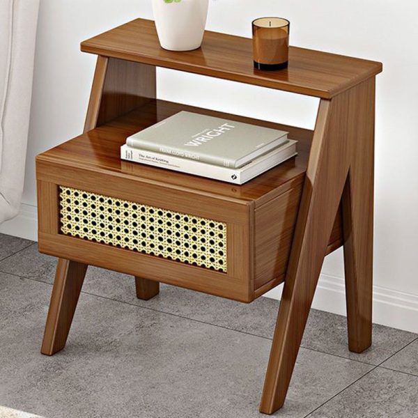 Modern Minimalist Rectangular Trapezoidal Nan Bamboo Plastic Nightstand 1-Drawer For Bedroom - Image 8
