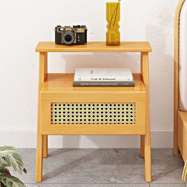 Modern Minimalist Rectangular Trapezoidal Nan Bamboo Plastic Nightstand 1-Drawer For Bedroom - Image 9