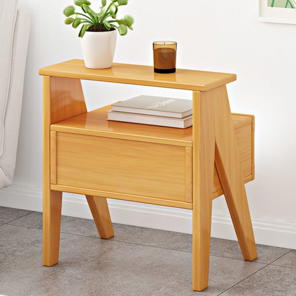 Modern Minimalist Rectangular Trapezoidal Nan Bamboo Plastic Nightstand 1-Drawer For Bedroom - Image 7