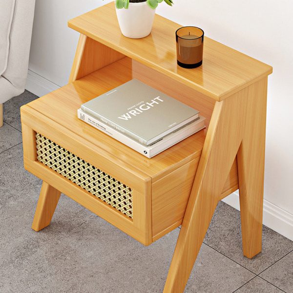 Modern Minimalist Rectangular Trapezoidal Nan Bamboo Plastic Nightstand 1-Drawer For Bedroom - Image 10
