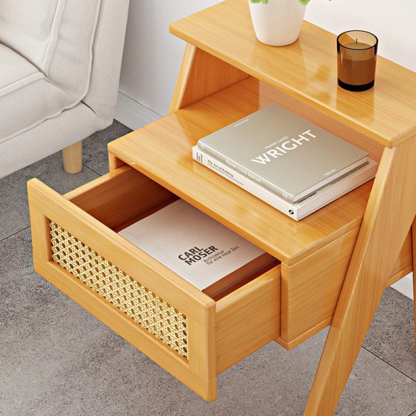 Modern Minimalist Rectangular Trapezoidal Nan Bamboo Plastic Nightstand 1-Drawer For Bedroom - Image 5
