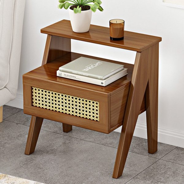 Modern Minimalist Rectangular Trapezoidal Nan Bamboo Plastic Nightstand 1-Drawer For Bedroom - Image 11