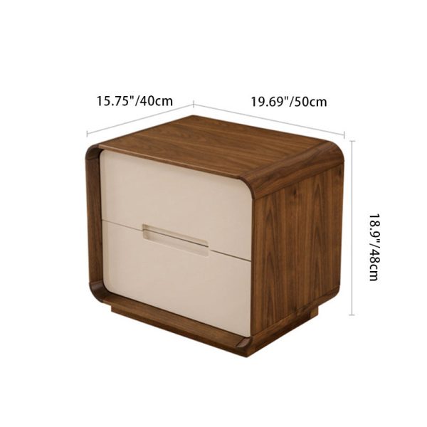 Contemporary Nordic Rectangular Rounded Corner Wood Grain Wood Density Panel Nightstand 2-Drawer For Bedroom - Image 4