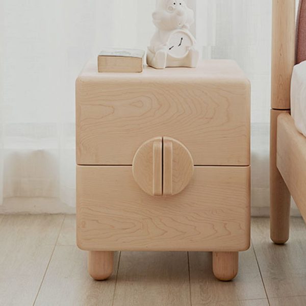Contemporary Nordic Rectangular Round Knob Maple Wood Nightstand 2-Drawer For Bedroom - Image 15