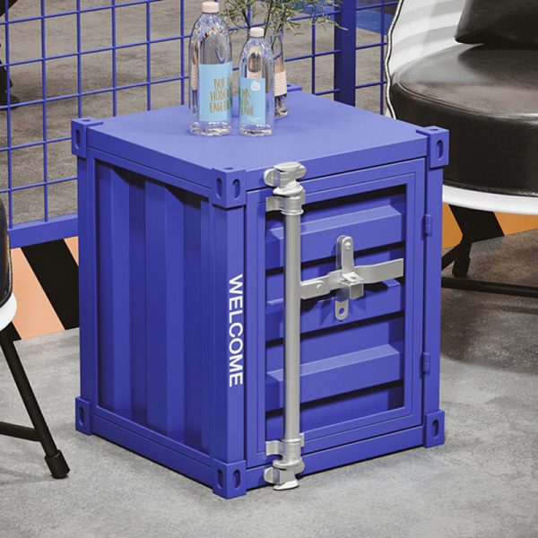 Contemporary Industrial Rectangular Striped Container Iron Nightstand For Bedroom - Image 12