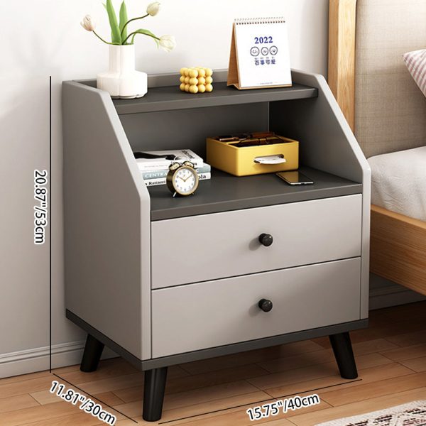 Modern Minimalist Rectangular Trapezoidal Artificial Panel PVC Nightstand 2-Drawer For Bedroom - Image 5