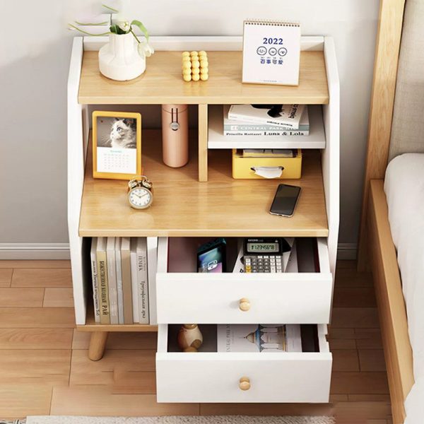 Modern Minimalist Rectangular Trapezoidal Artificial Panel PVC Nightstand 2-Drawer For Bedroom - Image 11