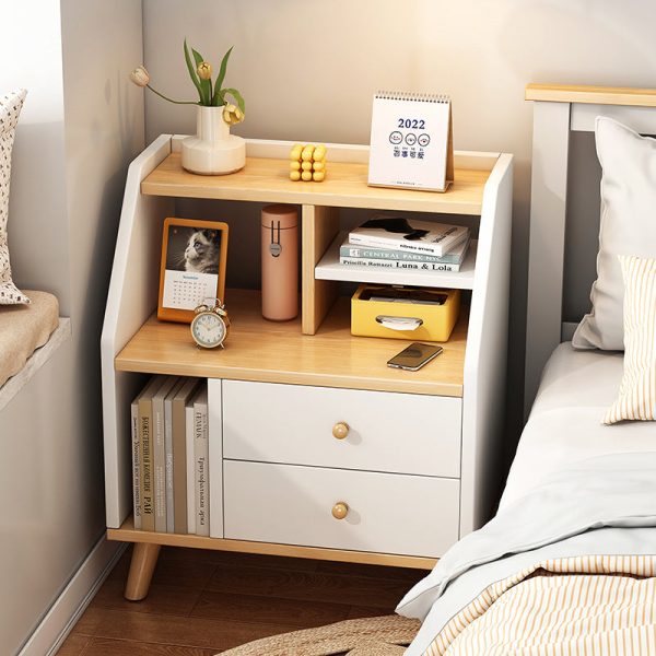 Modern Minimalist Rectangular Trapezoidal Artificial Panel PVC Nightstand 2-Drawer For Bedroom - Image 2