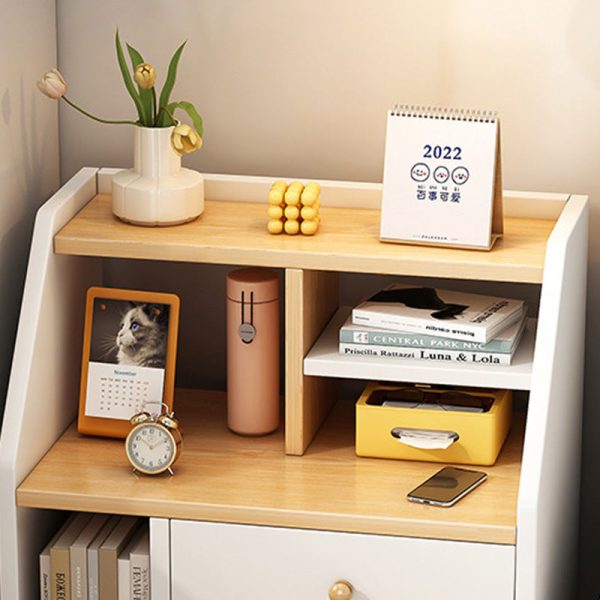 Modern Minimalist Rectangular Trapezoidal Artificial Panel PVC Nightstand 2-Drawer For Bedroom - Image 6