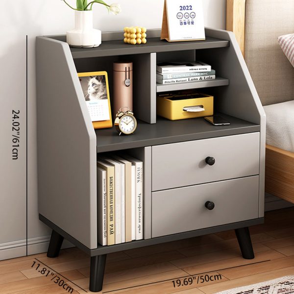 Modern Minimalist Rectangular Trapezoidal Artificial Panel PVC Nightstand 2-Drawer For Bedroom - Image 10