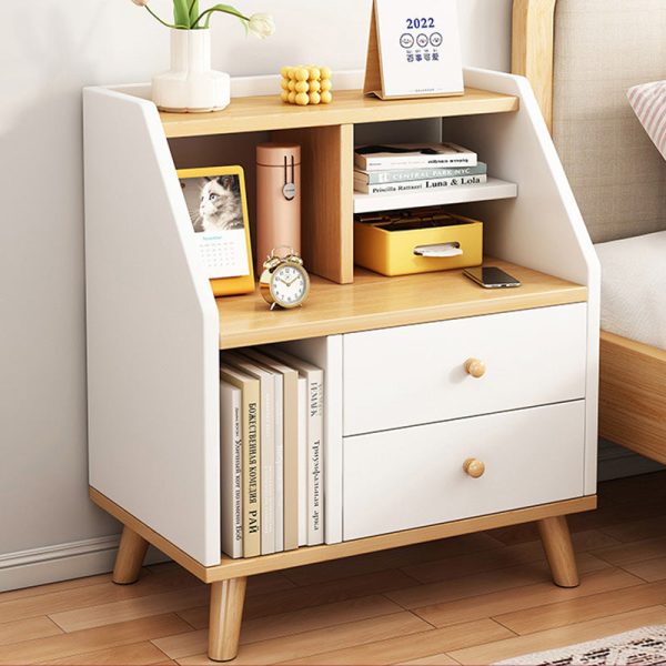 Modern Minimalist Rectangular Trapezoidal Artificial Panel PVC Nightstand 2-Drawer For Bedroom - Image 14