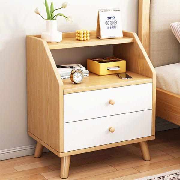 Modern Minimalist Rectangular Trapezoidal Artificial Panel PVC Nightstand 2-Drawer For Bedroom - Image 16