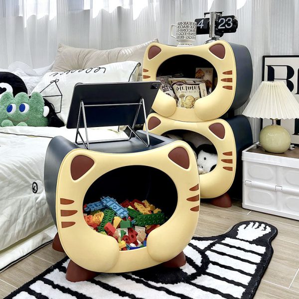 Contemporary Creative Kids Round Cat PP Nightstand For Bedroom - Image 10
