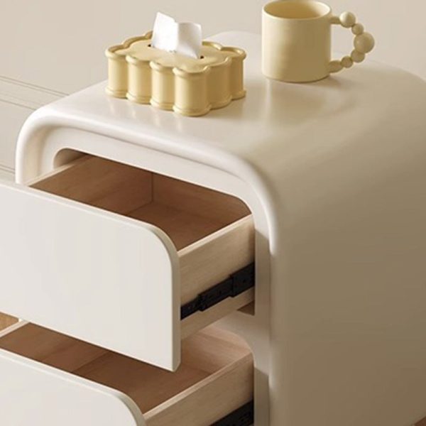 Modern Minimalist Cream Rectangular Round Corner Ball Base Solid Wood Nightstand 2-Drawer For Bedroom - Image 5