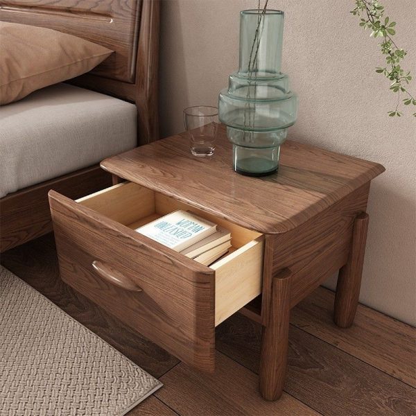 Modern Mid-Century Rectangular Tabletop Ash Wood Nightstand 1-Drawer For Bedroom - Image 2