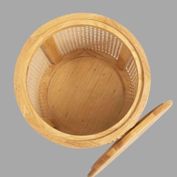 Traditional Japanese Cylinder Solid Wood Rattan End Table 1-Storage For Living Room - Image 7
