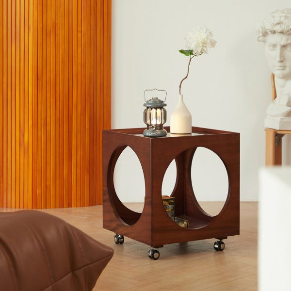 Modern Minimalist Removable Square Glass Wood End Table 2-Tier For Living Room - Image 13