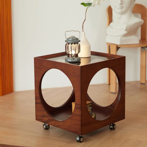 Modern Minimalist Removable Square Glass Wood End Table 2-Tier For Living Room - Image 14