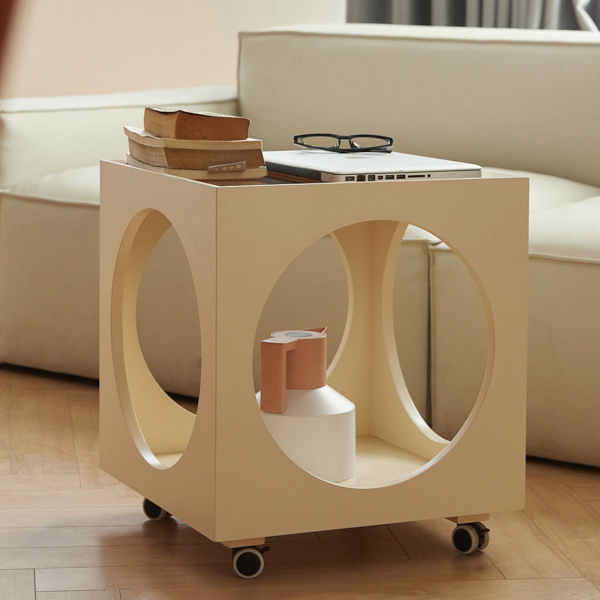 Modern Minimalist Removable Square Glass Wood End Table 2-Tier For Living Room - Image 3