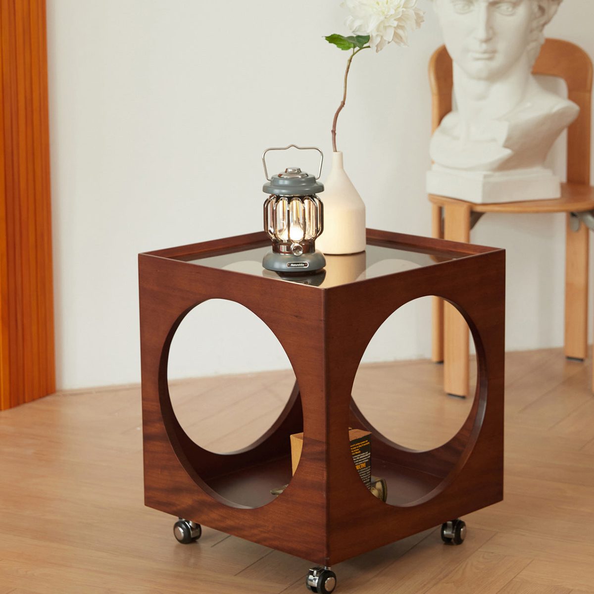 Modern Minimalist Removable Square Glass Wood End Table 2-Tier For Living Room - Image 1