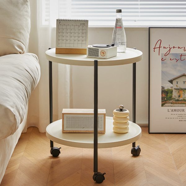 Modern Minimalist Removable Round Plastic Metal End Table 2-Tier For Living Room - Image 3
