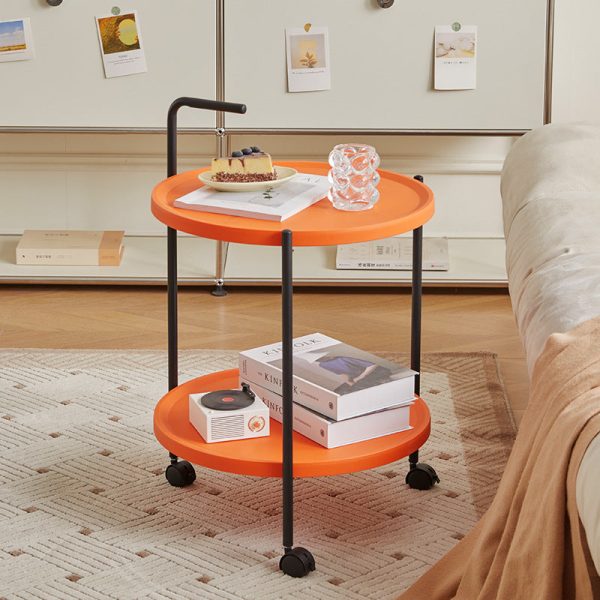 Modern Minimalist Removable Round Plastic Metal End Table 2-Tier For Living Room - Image 12