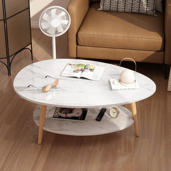 Modern Minimalist Oval Wood Coffee Table 1/2-Tier For Living Room - Image 6