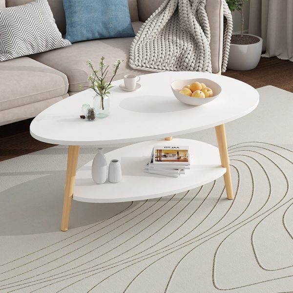 Modern Minimalist Oval Wood Coffee Table 1/2-Tier For Living Room - Image 2